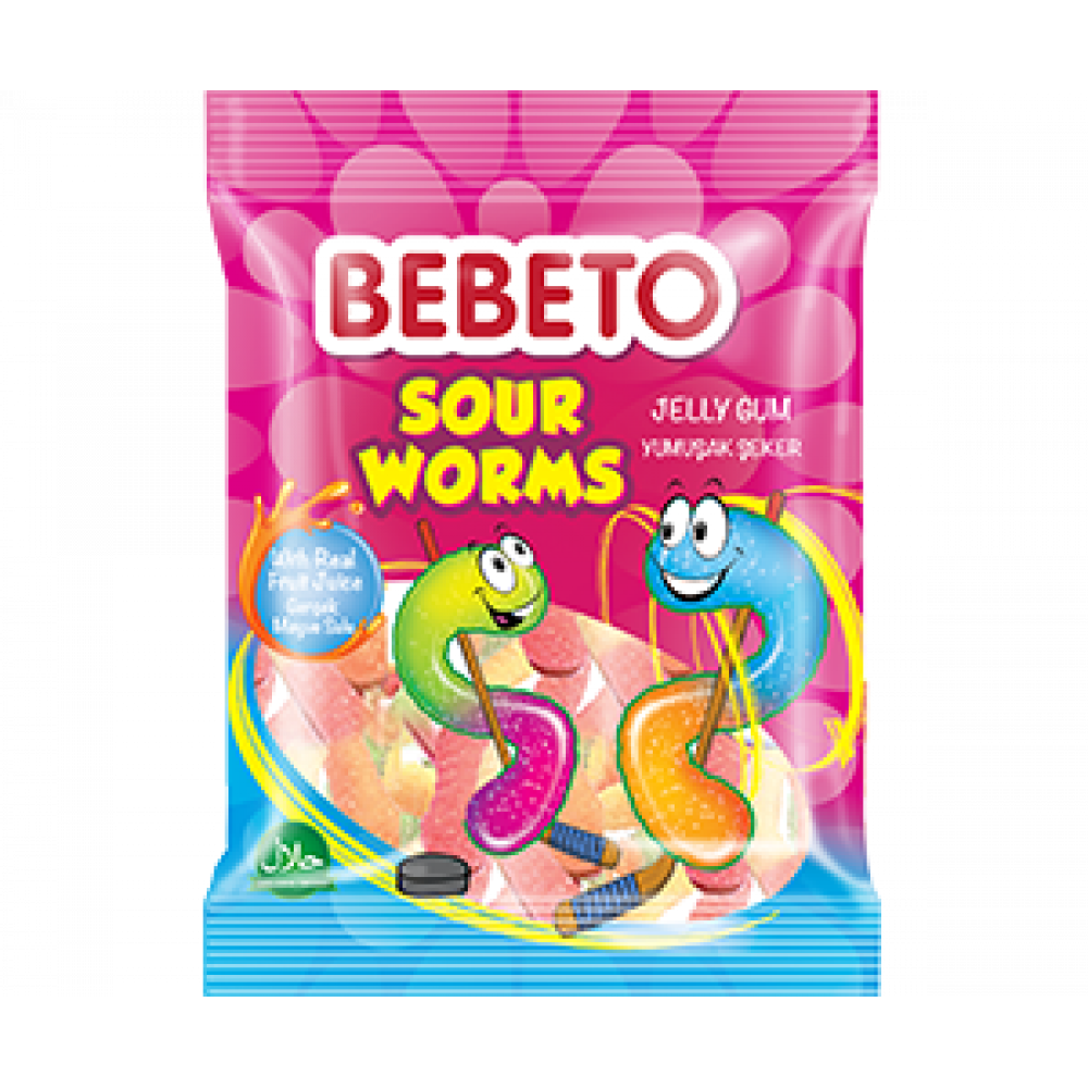 BEBETO 80GR JELEBON SOUR WORMS